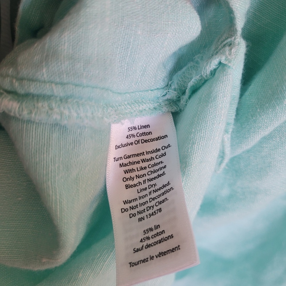 Vineyard Vines Linen Blend Beaded V Neck Tunic Top Women's M Aqua Teal Turquoise - Picture 7 of 7